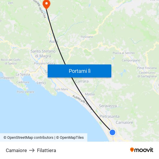 Camaiore to Filattiera map