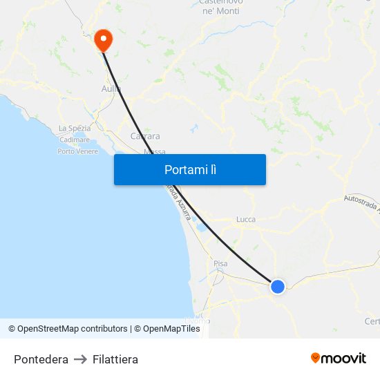 Pontedera to Filattiera map