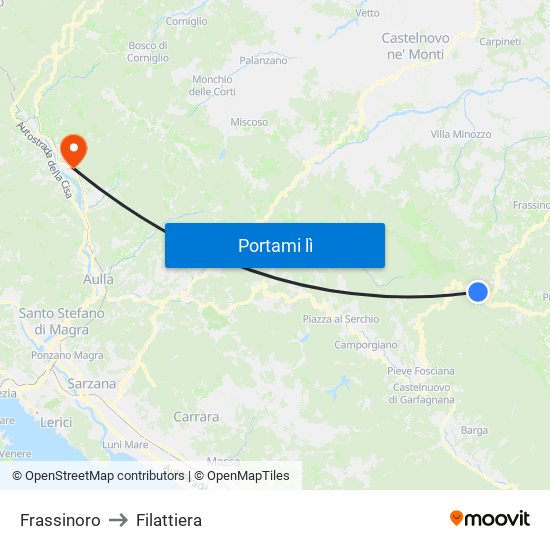 Frassinoro to Filattiera map