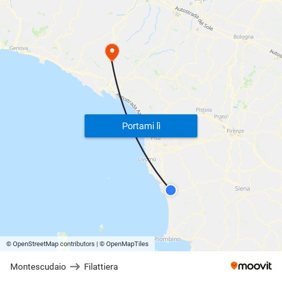 Montescudaio to Filattiera map