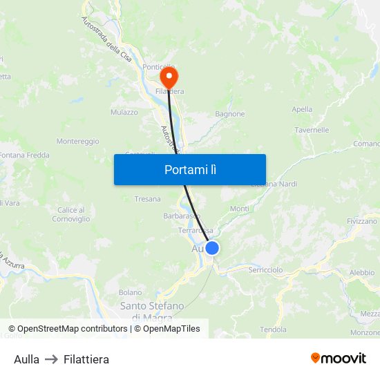 Aulla to Filattiera map