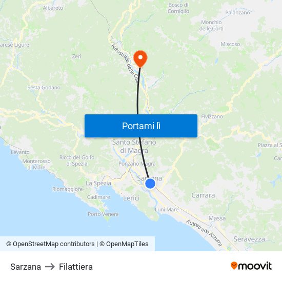 Sarzana to Filattiera map