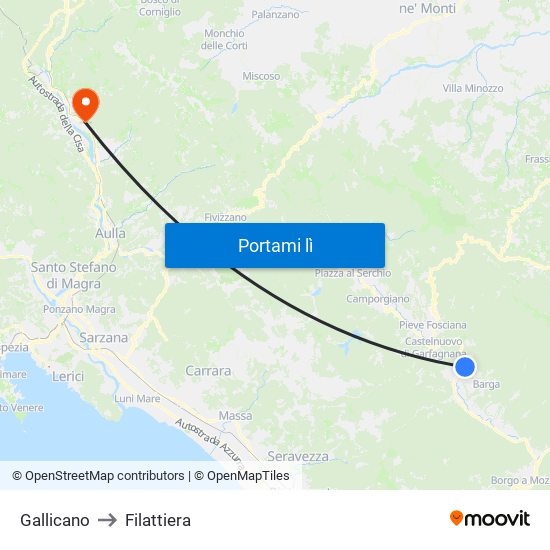 Gallicano to Filattiera map