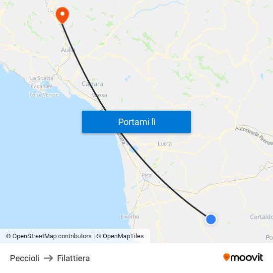 Peccioli to Filattiera map