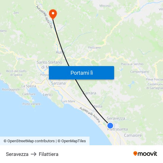 Seravezza to Filattiera map
