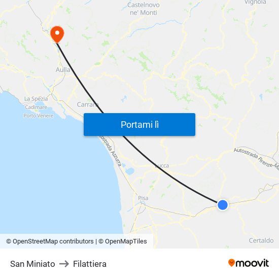 San Miniato to Filattiera map