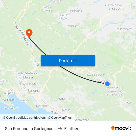 San Romano In Garfagnana to Filattiera map