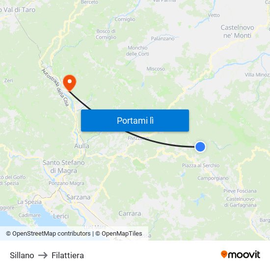 Sillano to Filattiera map