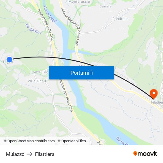Mulazzo to Filattiera map