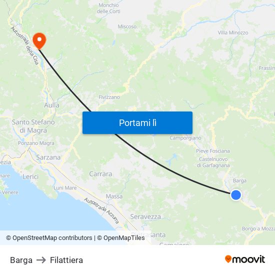 Barga to Filattiera map