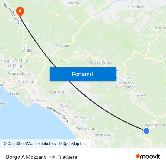 Borgo A Mozzano to Filattiera map