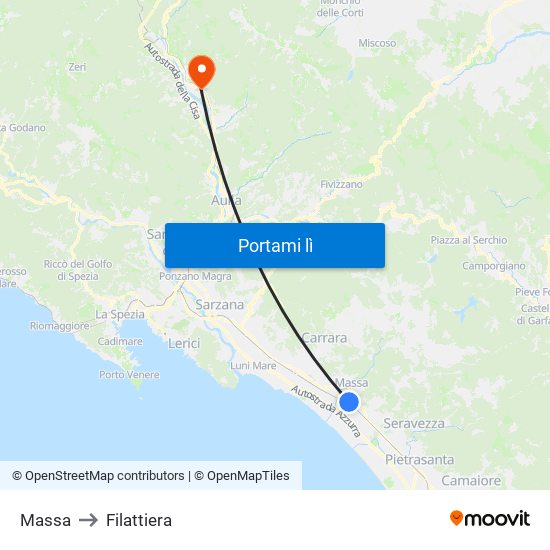 Massa to Filattiera map