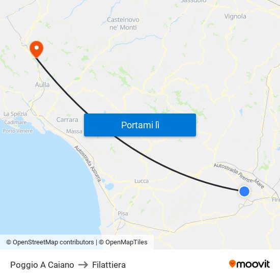 Poggio A Caiano to Filattiera map