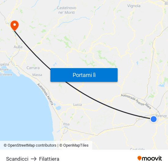 Scandicci to Filattiera map