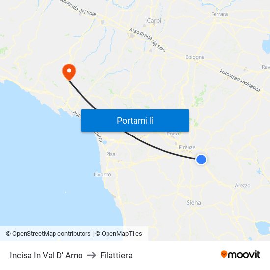 Incisa In Val D' Arno to Filattiera map
