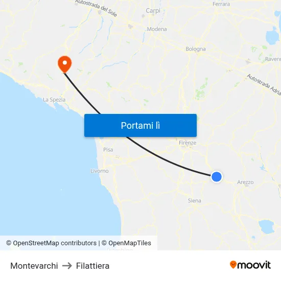 Montevarchi to Filattiera map