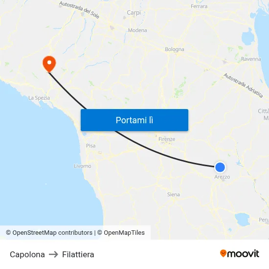 Capolona to Filattiera map