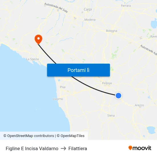 Figline E Incisa Valdarno to Filattiera map