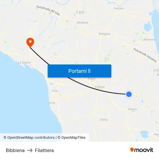 Bibbiena to Filattiera map