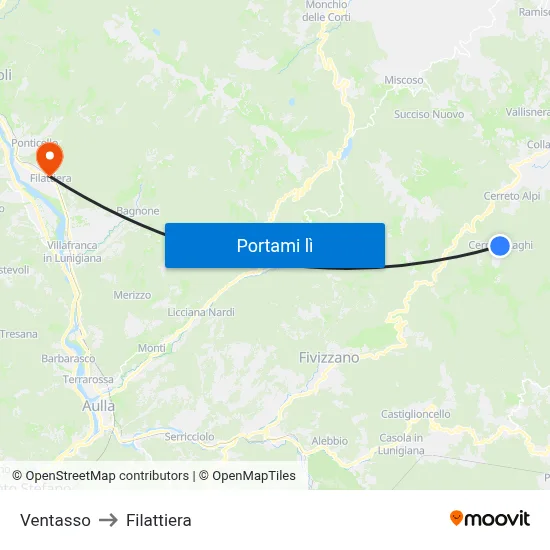Ventasso to Filattiera map
