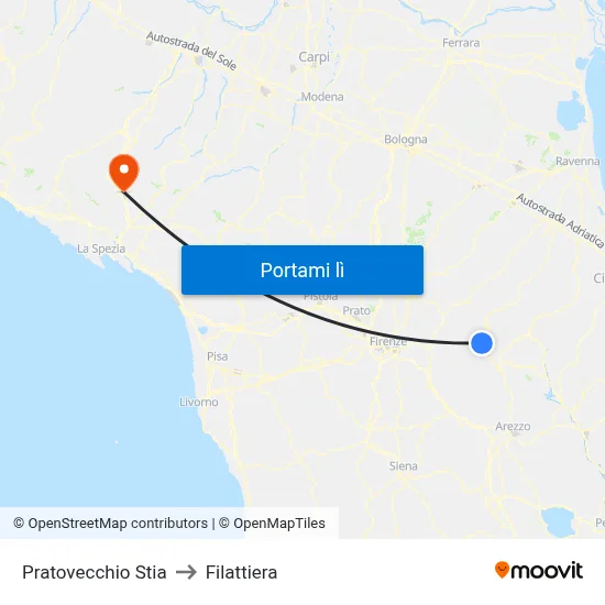 Pratovecchio Stia to Filattiera map