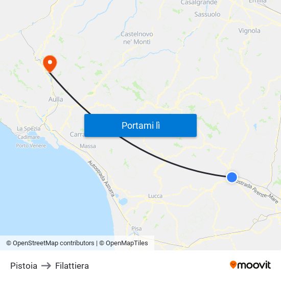 Pistoia to Filattiera map