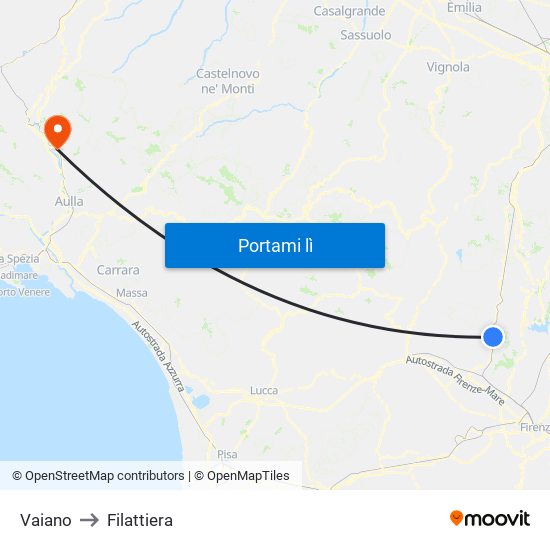 Vaiano to Filattiera map