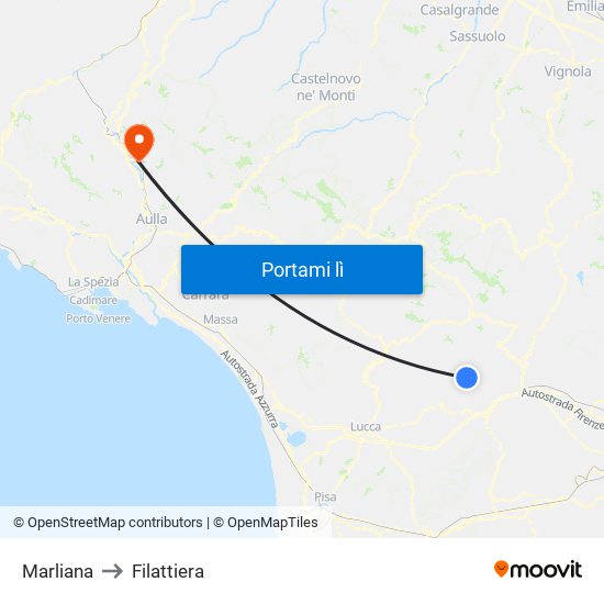 Marliana to Filattiera map