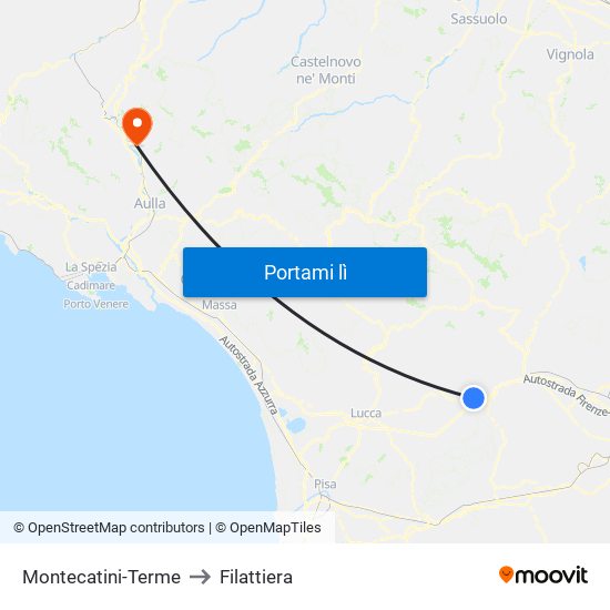 Montecatini-Terme to Filattiera map