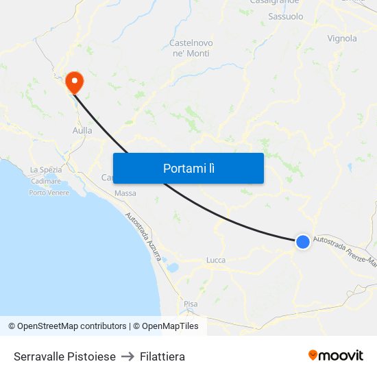 Serravalle Pistoiese to Filattiera map