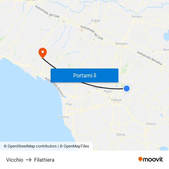 Vicchio to Filattiera map
