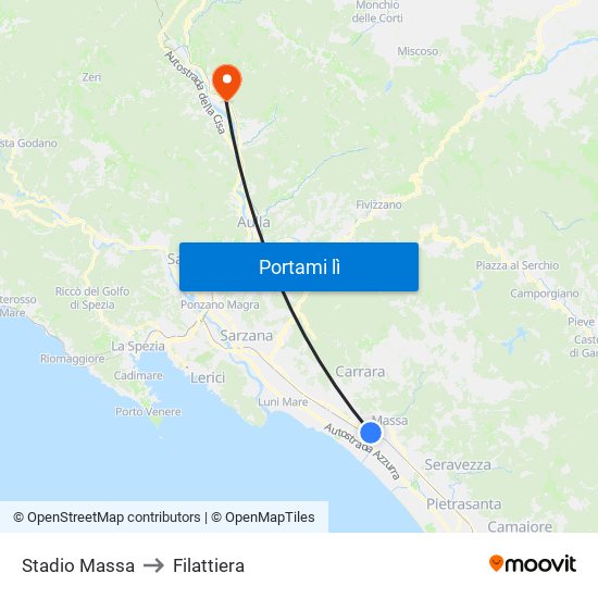 Stadio Massa to Filattiera map