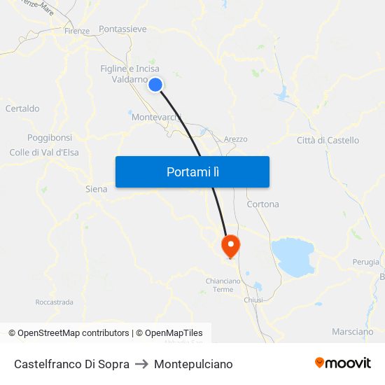 Castelfranco Di Sopra to Montepulciano map