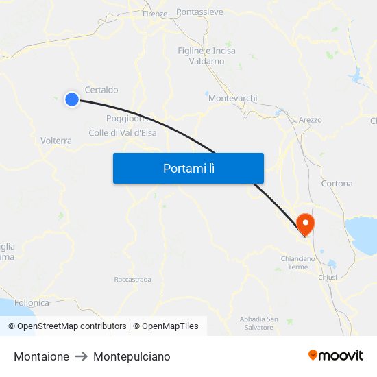 Montaione to Montepulciano map