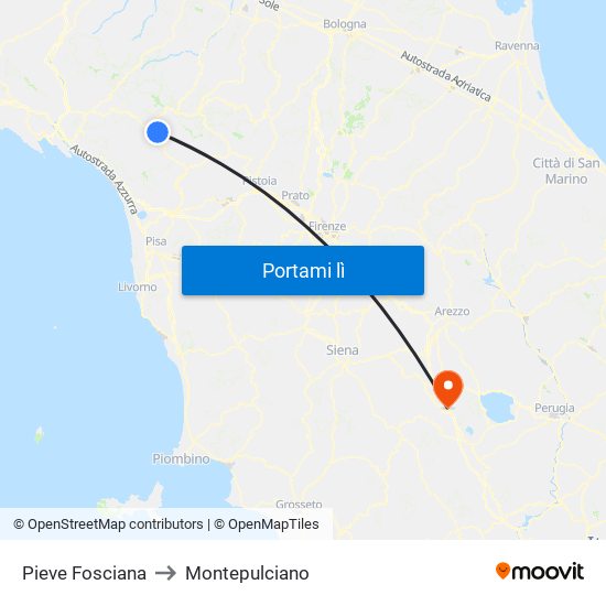 Pieve Fosciana to Montepulciano map