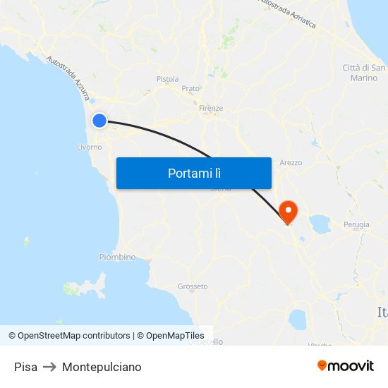 Pisa to Montepulciano map