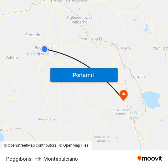 Poggibonsi to Montepulciano map
