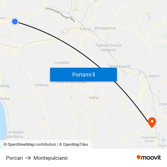 Porcari to Montepulciano map
