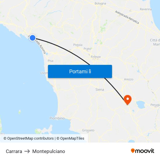 Carrara to Montepulciano map