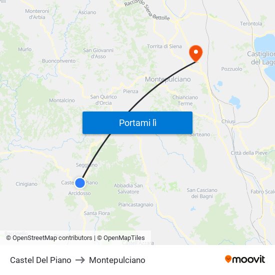 Castel Del Piano to Montepulciano map