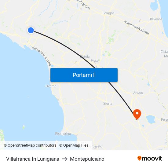 Villafranca In Lunigiana to Montepulciano map