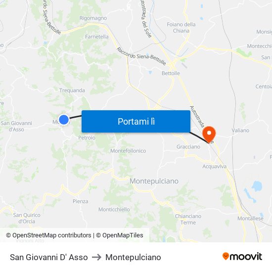 San Giovanni D' Asso to Montepulciano map