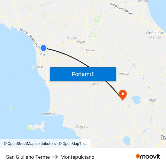 San Giuliano Terme to Montepulciano map