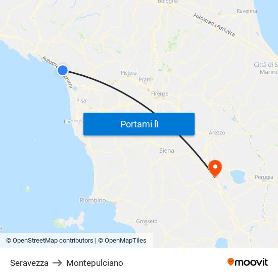 Seravezza to Montepulciano map