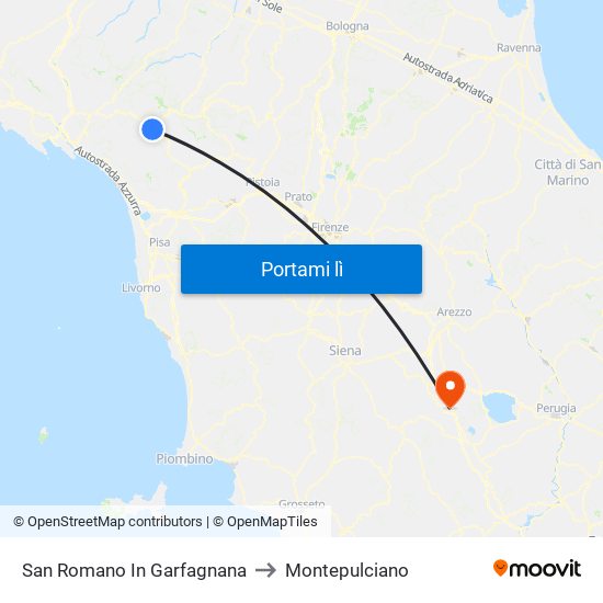 San Romano In Garfagnana to Montepulciano map
