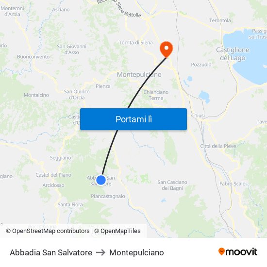 Abbadia San Salvatore to Montepulciano map