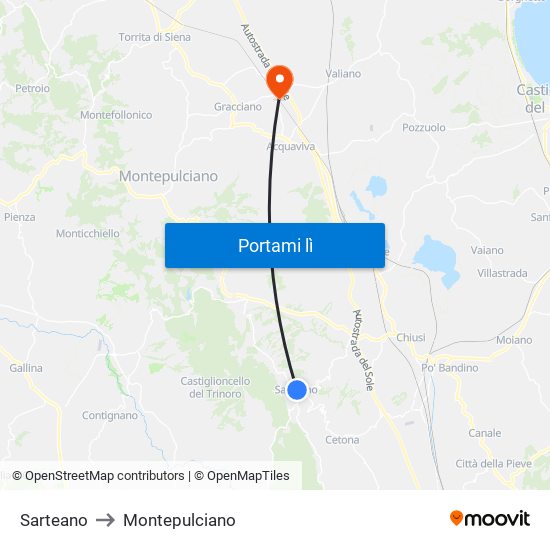 Sarteano to Montepulciano map