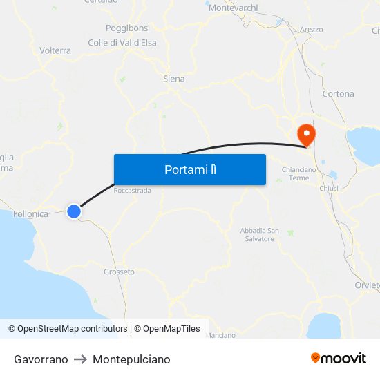 Gavorrano to Montepulciano map