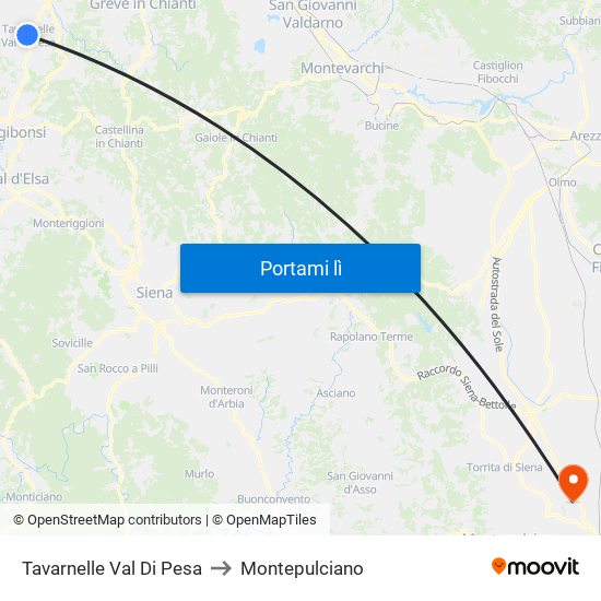 Tavarnelle Val Di Pesa to Montepulciano map