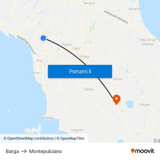 Barga to Montepulciano map